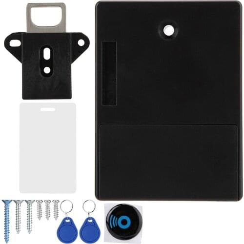 Battery RFID Cabinet Drawer DIY Digital Lock Without Hole RFID Cabinet Drawer Induction Lock Black (Battery Not Included)