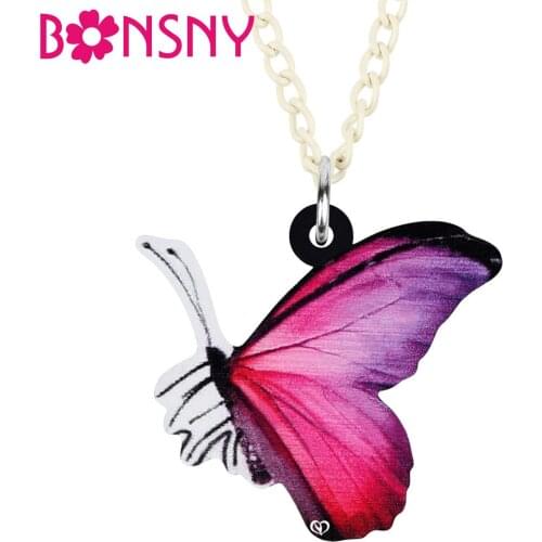 Bonsny Acrylic Purple Morpho Butterfly Necklace Choker Chain Pendant Jewelry For Women Girls Kids Fashion Gift Charms Decoration