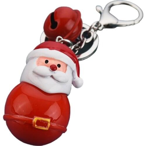 D7WF Cartoon Santa Claus Car Keychain with Bell Creative Resin Keychains for Backpacks Christmas Tree Snowman Bag Pendant