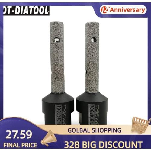 DT-DIATOOL 2pcs Dia 10mm 5/8-11 Vacuum Brazed Diamond Milling Finger Bits For Enlarge Holes In Porcelain Ceramic Marble Granite