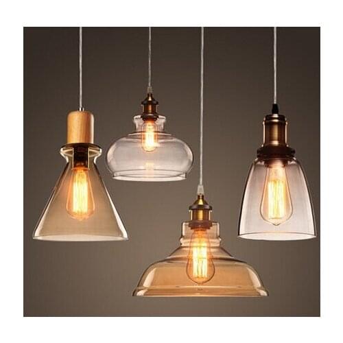 Edison Loft Style Wood Glass Industrail Vintage Pendant Light Fixtures For Dining Hanging Lamp Home Lighting Lamparas Colgantes