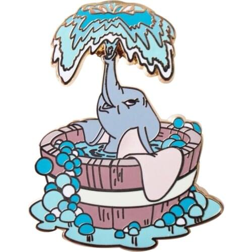 Elephant bath time badge Happy Animal Enamel Pin Cartoon Character Dumbo Film jewelry