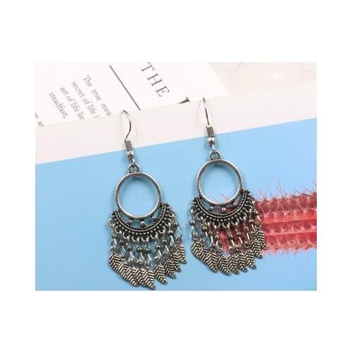 Ethnic Silver Color Earrings For Women 2019 Vintage Bohemian Geometric Leaf Big Round Circle Water Drop Earrings Indian Jewelry