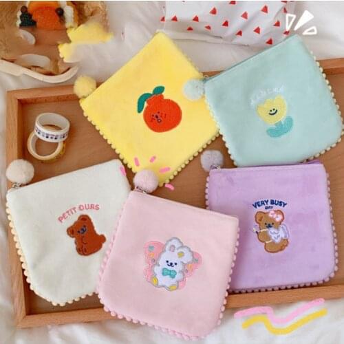 Flannel Korea Girls Coin Purse Women Sanitary Napkin Bag Card Case Female Clear Tampon Storage Holder Money Bag Kids Purses