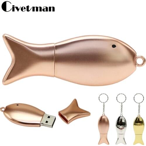 New USB Flash Drive 64GB 32GB 16GB 8GB Pen Drive Fish 128GB Pendrive Waterproof USB2.0 Metal Storage Memoria 256GB Cel USB Stick