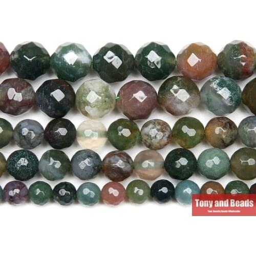 Natural Stone Faceted Indian Agates Round Loose Beads 15" Strand 4 6 8 10 12MM Pick Size For Jewelry