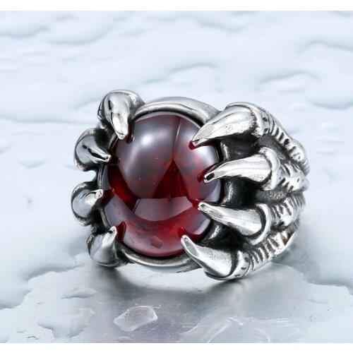 Stainless Steel Heavy Metal Wolf Dragon Claw Ring Cz-Zircon Exaggerated Personality Jewelry
