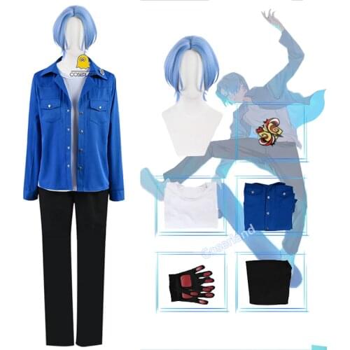 Anime SK8 the Infinity Langa Hasegawa Cosplay Costume Skating Street Wear Tee Jacket Pants Gloves Hasegawa Ranga Blue Short Wig