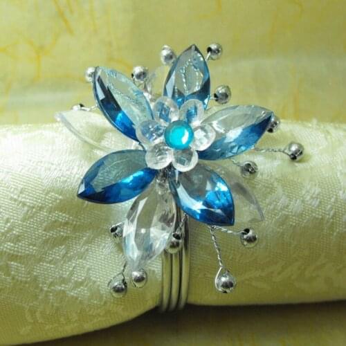 Crystal blue flower napkin rings for wedding , acrylic napkin holder