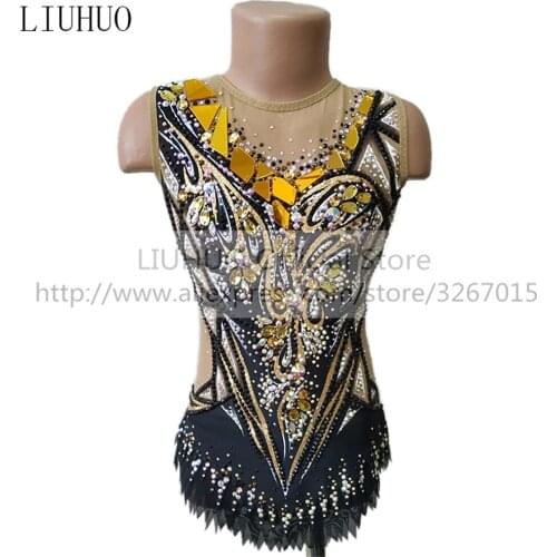 LIUHUO Womens Girls' Adult Sleeveless Performance Rhythmic Gymnastics Competition Leotard Ice Figure Skating Dress Black Kids