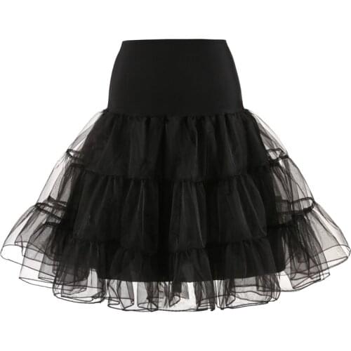 Lolita Skirts Gothic Womens Crinoline Petticoat Evening Party Underskirt Vintage Elastic Waist 2-Loop Ruffles Swing Black Skirt