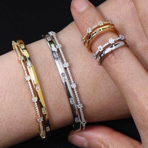 Missvikki Trendy Gorgeous Scalable Adjustable Openning Bangle Ring Jewelry Set for Women Important Occasion Party Noble Symbol