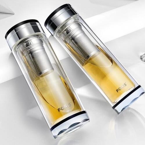 Man Sustainable Water Bottle Crystal Tea Infuser Water Bottle Business Double Wall Botellas De Cristal Hidro Flask AB50WB