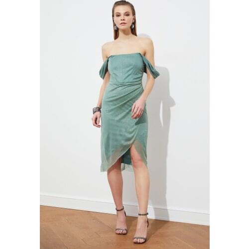 Mint Shoulder Detailed Dress Party Evening Elegant Dress