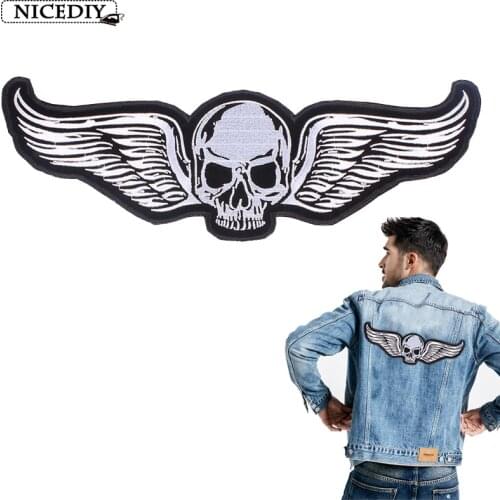 Nicediy Skull Wings Patch Biker Badge Iron-On Patch Applique Stripes Embroidered Patches For Clothing Jacket Stripe On Clothes
