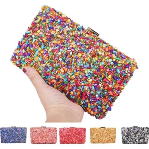 2020 Newest Multicolor stones Clutch Bags Women Party Purse Evening Bags for Women Luxury Bridal Handbags Dropshipping
