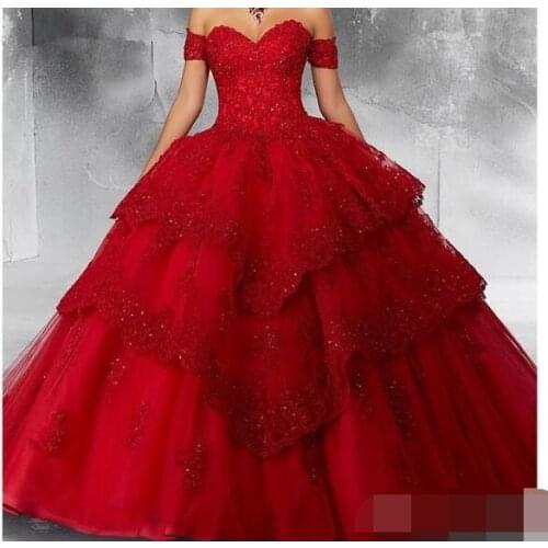New Red Ball Gown Quinceanera Dresses lace Prom Dress 2019 Sweetheart Appliques Party Sweet 16 Princess vestidos de 15 anos