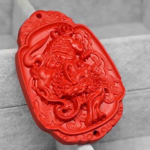 New Taiwan red cinnabar approx oval big pendant carving Chinese lucky ancient dragon for jewelry making accessories49*69mm B1529