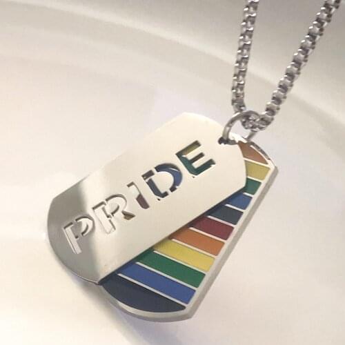 One set Pride Rainbow Dog Tags Charms Stainless Steel Jewelry-Gay and Lesbian Pride Pendant Necklaces 3MM 24 INCH DHIB