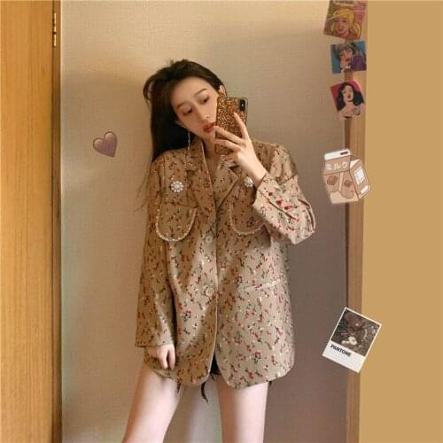 Autumn Fashion Casual Small Suit Womens Single-breasted Suit Loose Retro Hong Kong Flavor BF Female Suit
