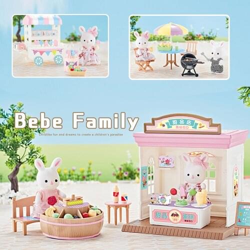 1:12 Forest Animal Family Town Series Gift Set BBQ Ice Cream Cart Dessert Shop & Fruit Shop Simulation Role Playing Kids Gifts