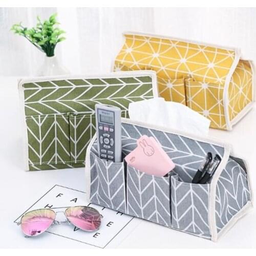Gray & Yellow Multifunction Pastoral Wind Cotton Linen Storage Tissue Box Tissue Holder Living Room Desktop Debris Tissue Cover