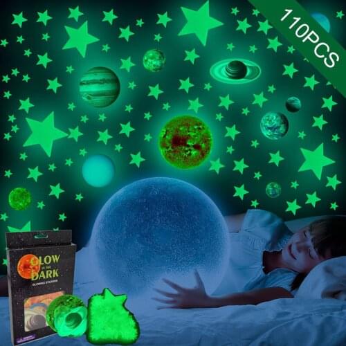 Planet Solar System Novelty Fluorescent Luminous Planets PVC Wall Stickers Novelty Lighting Galaxy Kids Bedroom Wall Decal