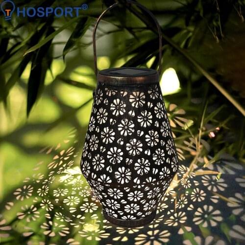 Iron Art Flower Projection LED Solar Lamp Retro Portable Waterproof Hanging Lantern Landscape Lighting for Garden Pathway Decor