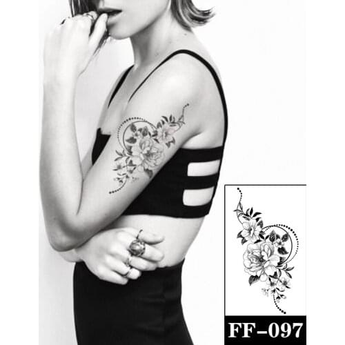 Waterproof Temporary Tattoo Sticker Pearl Necklace Flash Tattoos Rose Peony Flower Body Art Arm Water Transfer Fake Tatoo Women