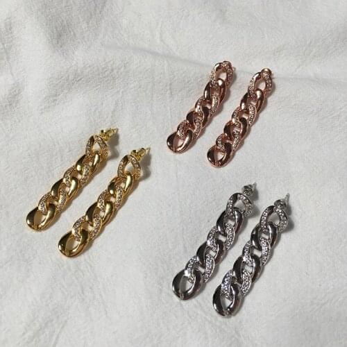 Top Quality Fashion Micro Mosaic Nuto CZ Crystals Twist Cross Chain Drop Earrings Classic Multilayer Statement Earring