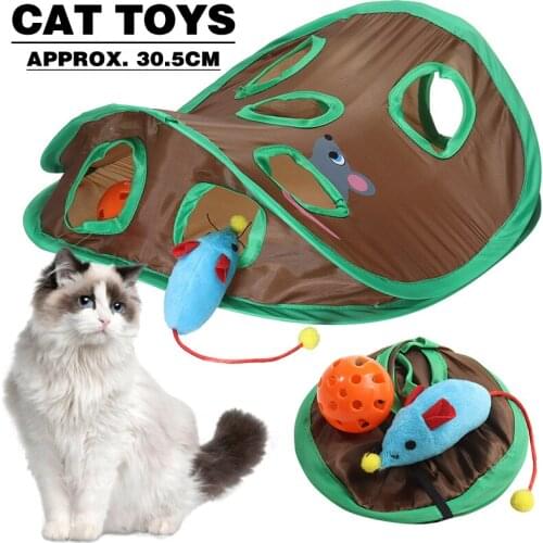 Funny Pet Cat Toys Multi-holes Mouse Tunnel Mouse Hunt Cat Kitten Toy W/Bells