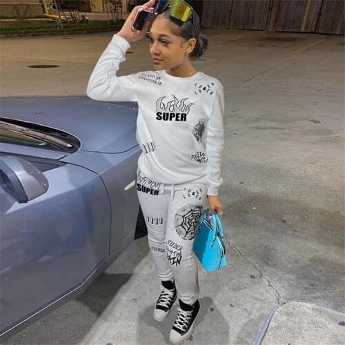 VAZN 2021 Autumn High-end White Nature Casual Free Regular Office Lady Full Sleeve Top Long Pencil Pants Slim Women 2 Piece Set