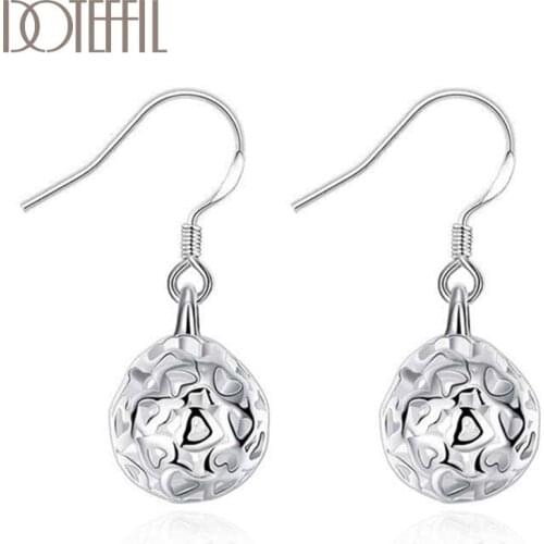DOTEFFIL 925 Sterling Silver Hollow Sphere Earrings High Quality Charm Women Jewelry Fashion Wedding Engagement Party Gift