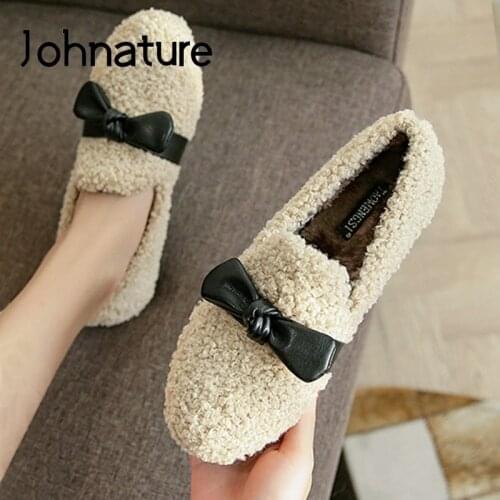 Johnature 2021 New Flats Women Shoes Round Toe Casual Spring/Autumn Shallow Concise Leisure Butterfly-knot Fashion Ladies Shoes