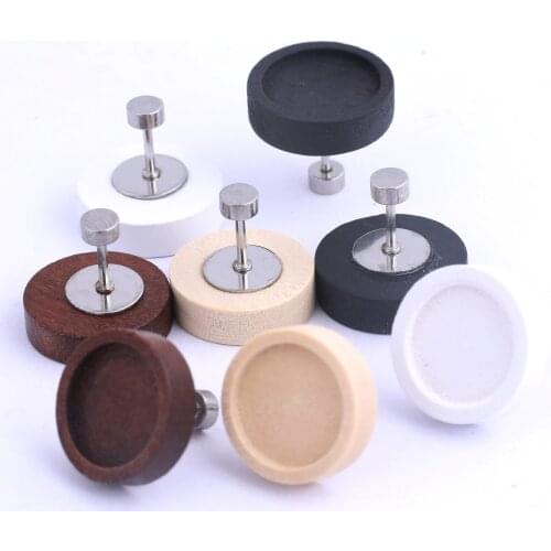10pcs Fit 12mm Wood Cabochon Earring Blanks Stainless Steel Post Ear Findings With Screw Backs Diy Jewelry Making Supplies
