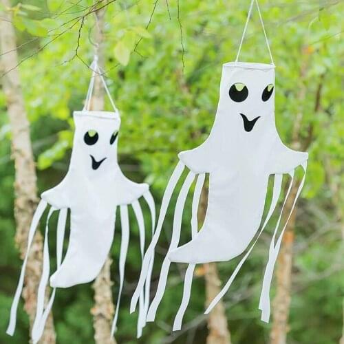 Halloween Smiling Ghost 3D Windsock Scary Hanging Ornament with Luminous Eyes Yard Garden Halloween Decoration NIN668