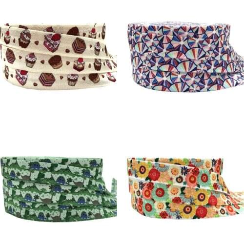 5/8'' 10yards Cake Flower Fold Elastic FOE Dinosaur Printed Headband Headwear Hairband Decor Wholesale