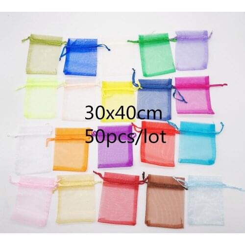 50pcs/lot 30x40cm Organza Jewelry Bags Pouch Jewelry Packaging For Jewelry Packaging Display Organza Drawstring Wedding Gift Bag