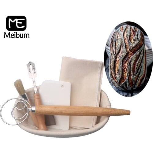 Meibum 6Pcs Set Oval Banneton Brotform Proving Bread Fermentation Rattan Basket Linen Liner Dough Knife Scraper Baking Tools