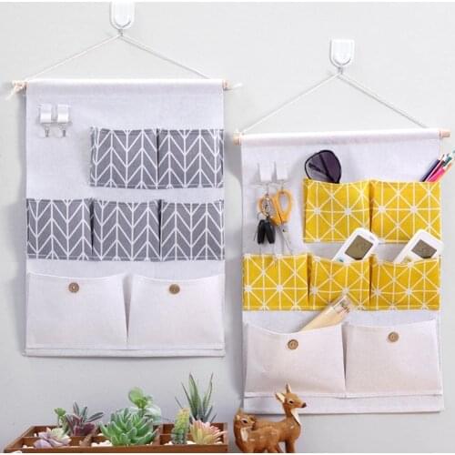 7-Pockets Wall Closet Hanging Storage Bag Multilayer Linen Fabric Pouch Debris Organizer Bag Sundries Container Home Behind Door