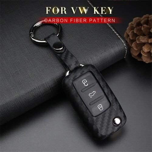Car Key Case Cover For VW Volkswagen Polo EOS Beetle Jetta Sharan Jetta UP Carbon Fiber Pattern Soft Silicone Key Shell Keyring