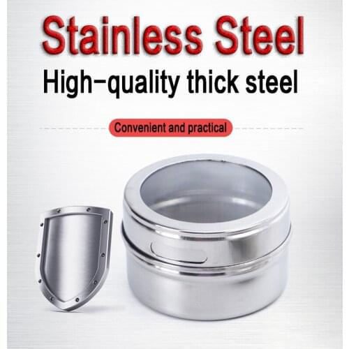 Magnetic Spice Jar Sealed barbecue storage box powder box stainless steel Wall-mounted seasoning tank set with stickers hot sale