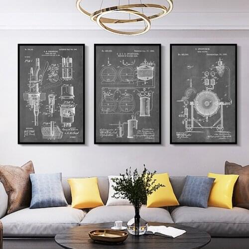 Frameless Modern Learning Research Patent Drawings Painting Living Room Home Decorative Painting Canvas Wall Art Oil Painting