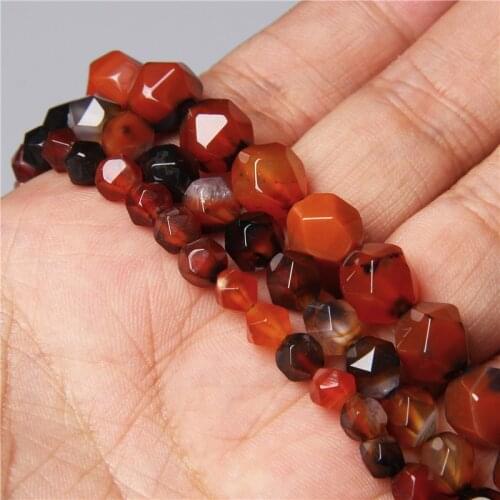 Natural Diamonds Big Faceted Orange Red Black Agates Gem Stone Spacers Beads Charm for Jewelry Making DIY Bracelet Accessories