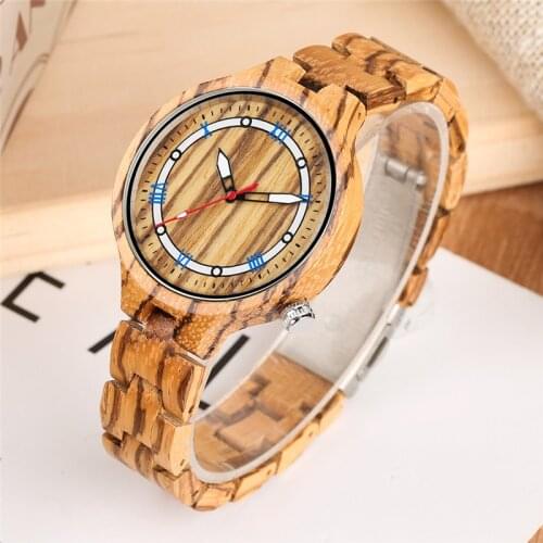 Creative Womens Bracelet Watch Lady Quartz Analog Wrist Watches Nature Wood Watches Full Bamboo Strap Adjustable Band Gift