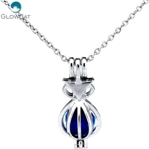 K238 1PC Locket Necklace Drop Body Owl Beads Cage Stainless Steel Chain Aroma Essential Oil Diffuser Locket