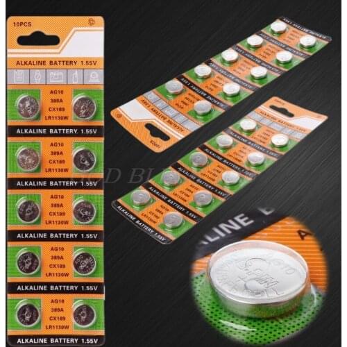 Button Coin Cell Battery AG10 1.5V Watch Batteries SR54 389 189 LR1130 SR1130 Toys Control Remote Drop Shipping