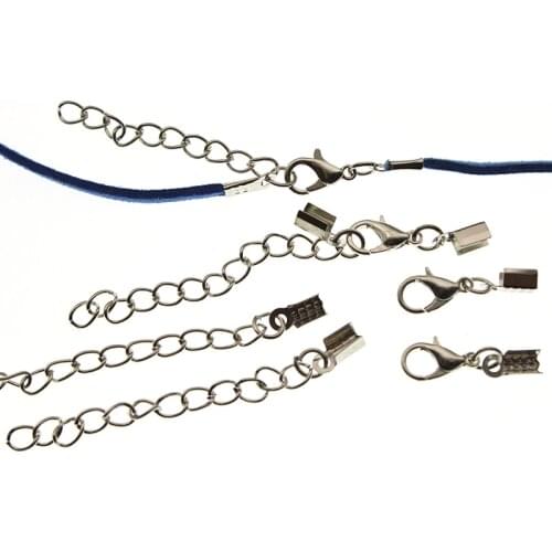 20set Ribbon Leather Cord End Fastener Clasps With Chains Lobster Clasps Connectors For Bracelet Diy Jewelry Making Findings