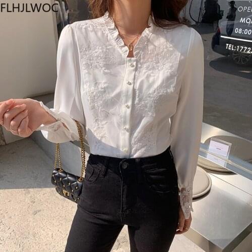 Korea Chic Top Blusas Femme Fashion Women Elegant Office Lady Blue Single Breasted White Button Shirts