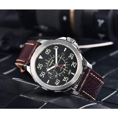 Casual Mechanical Watch Parnis 44mm Newest fashion casual GMT Automatic Watch Waterproof Mechanical Wrist Watch Montre Homme